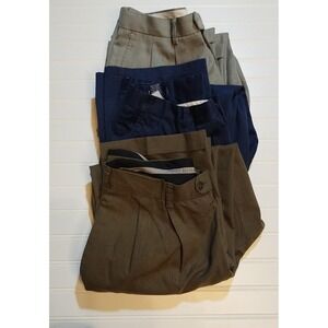 Lot of 3 Mens Pleated Dress Pants Bundle 35x28  Perry Ellis & Stafford Navy Grey